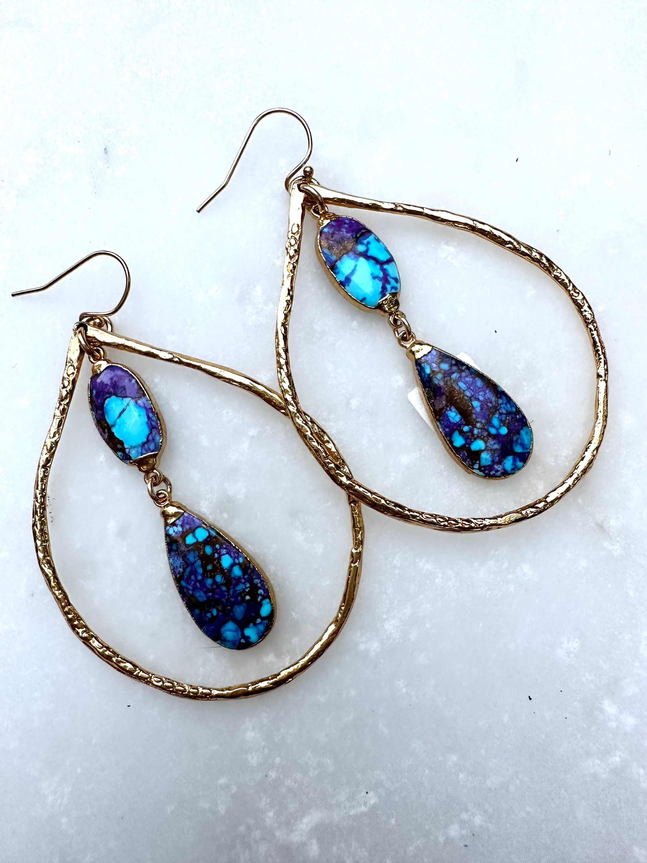 Purple turquoise hoop earrings