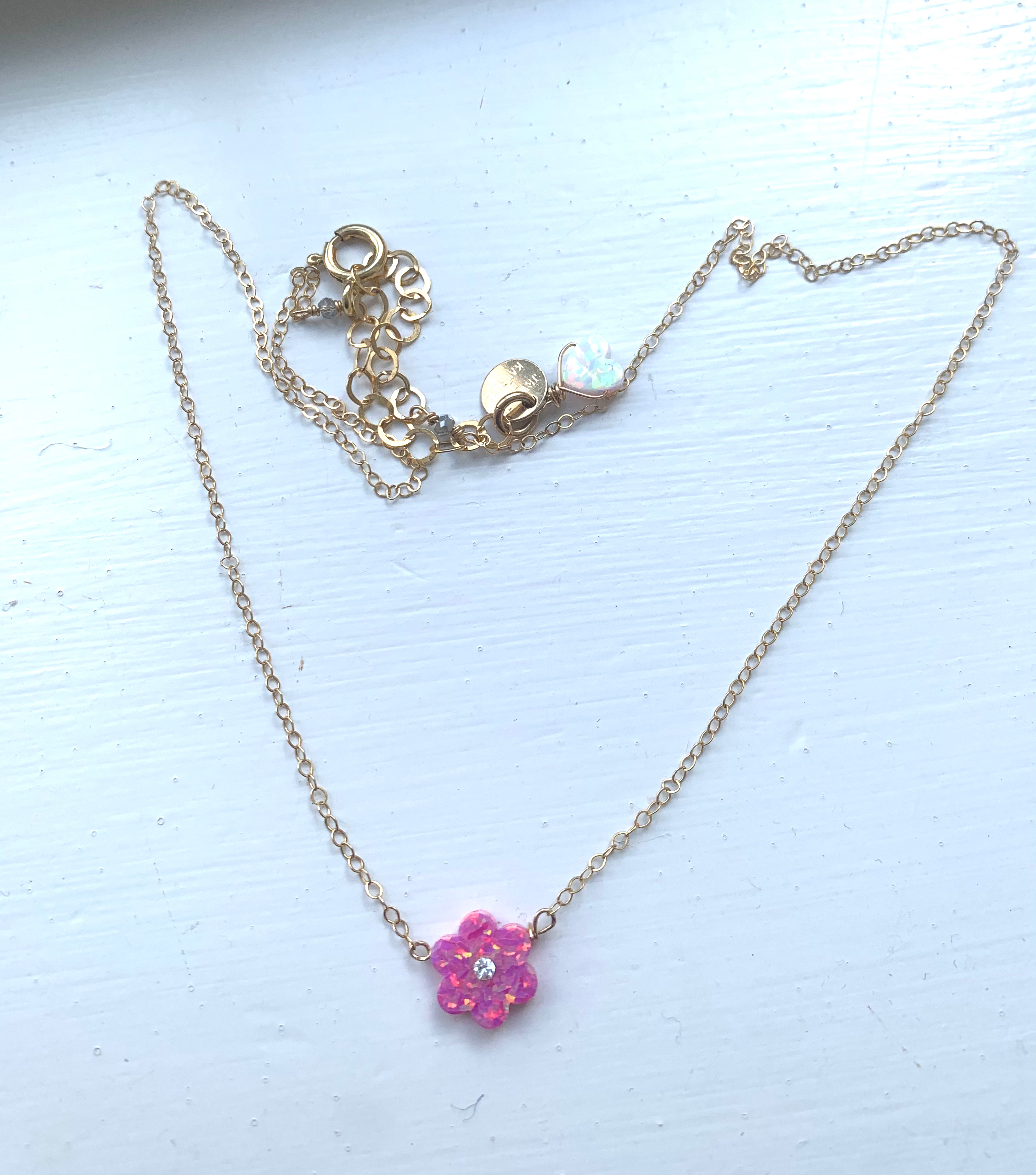 Pink Flower Opal Necklace