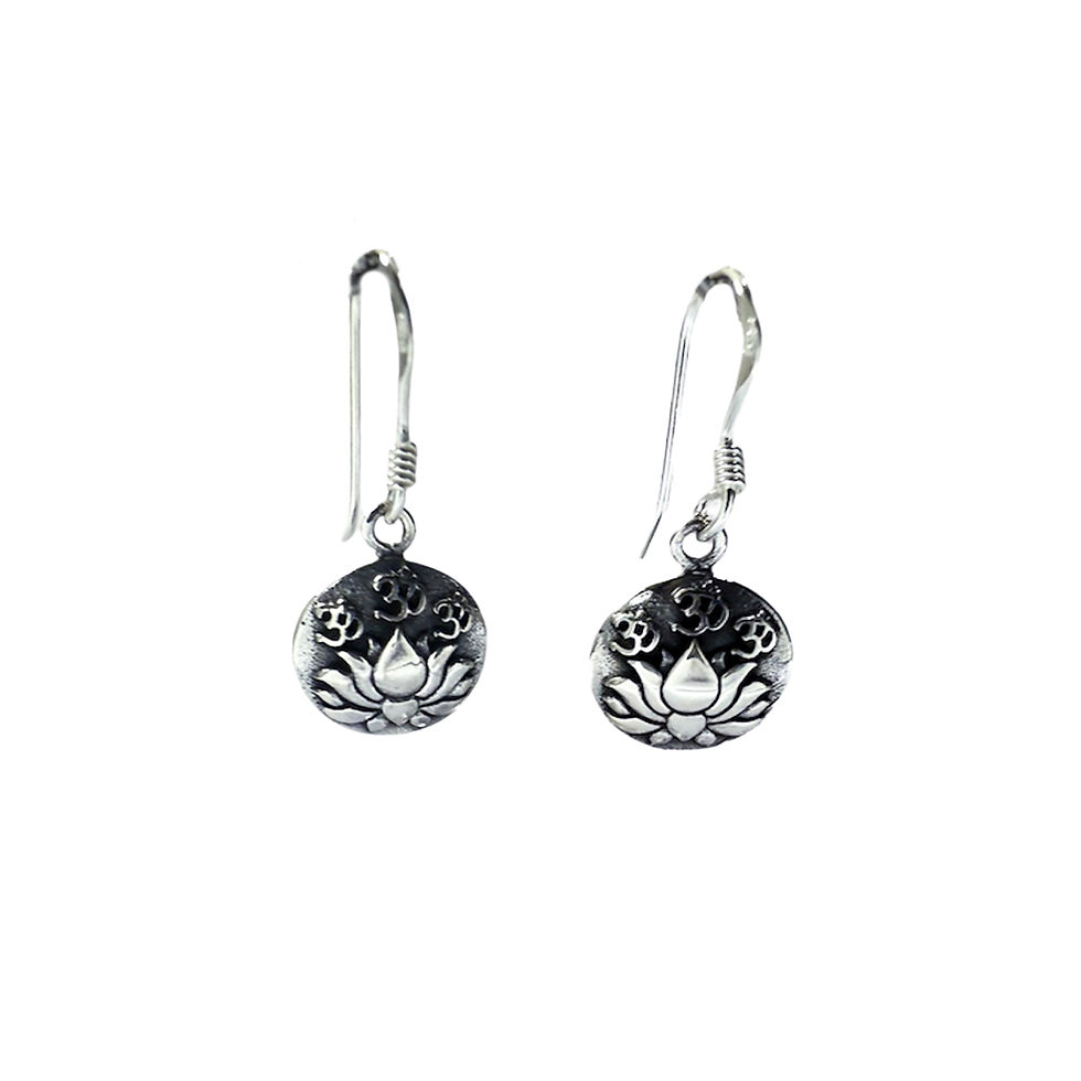Sterling silver lotus disc drop earrings with 30mm length on white background