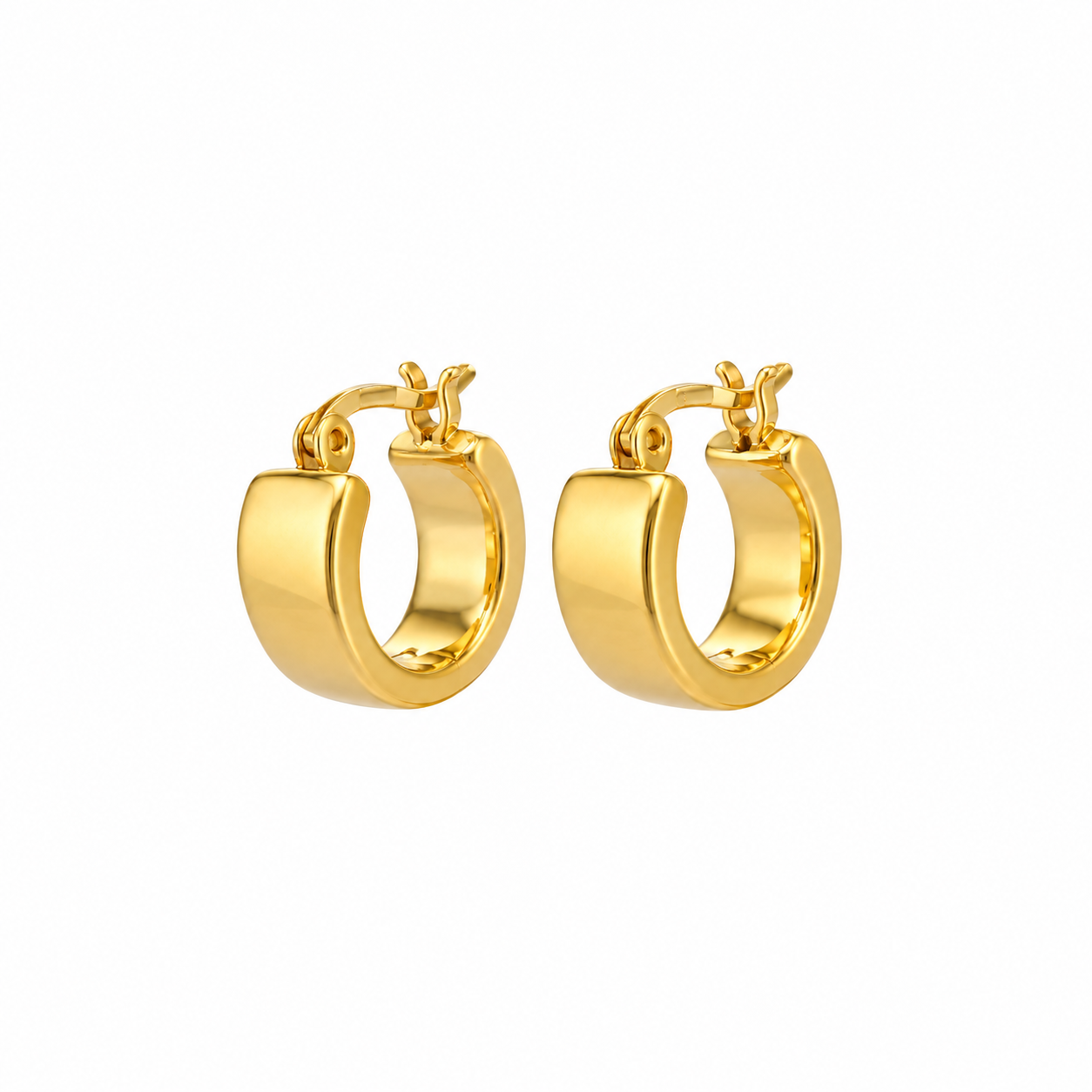 Gold plated chunky hoop earrings with polished finish