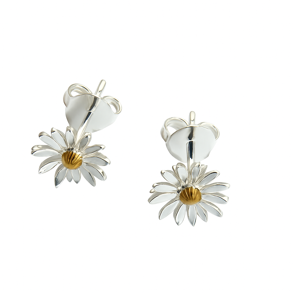 Sterling Silver Daisy Stud Earrings – 7mm Floral Design with Gold-Plated Centre
