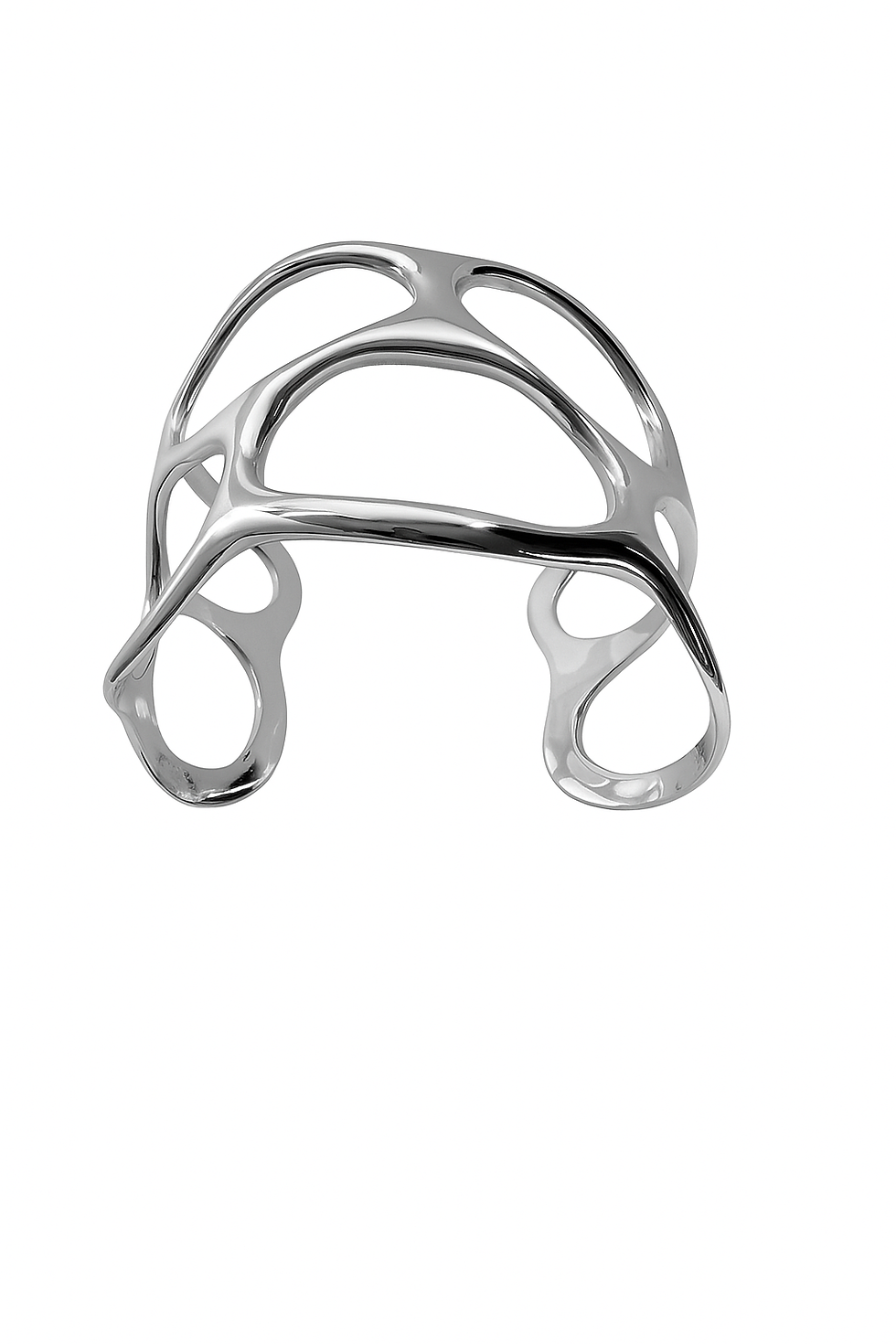 Contemporary sterling silver cuff bangle with organic cutout design, for everyday wear or statement styling