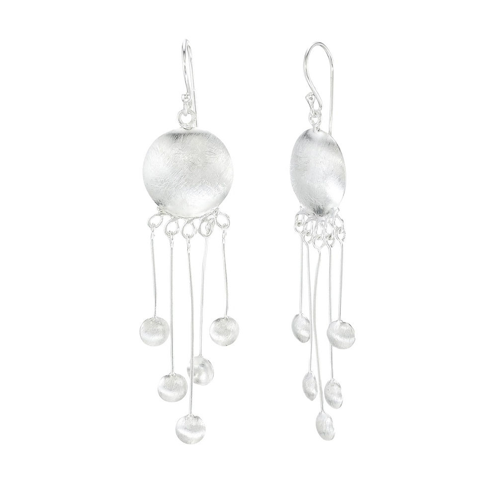 Elegant silver long drop earrings with Romanesque dome design