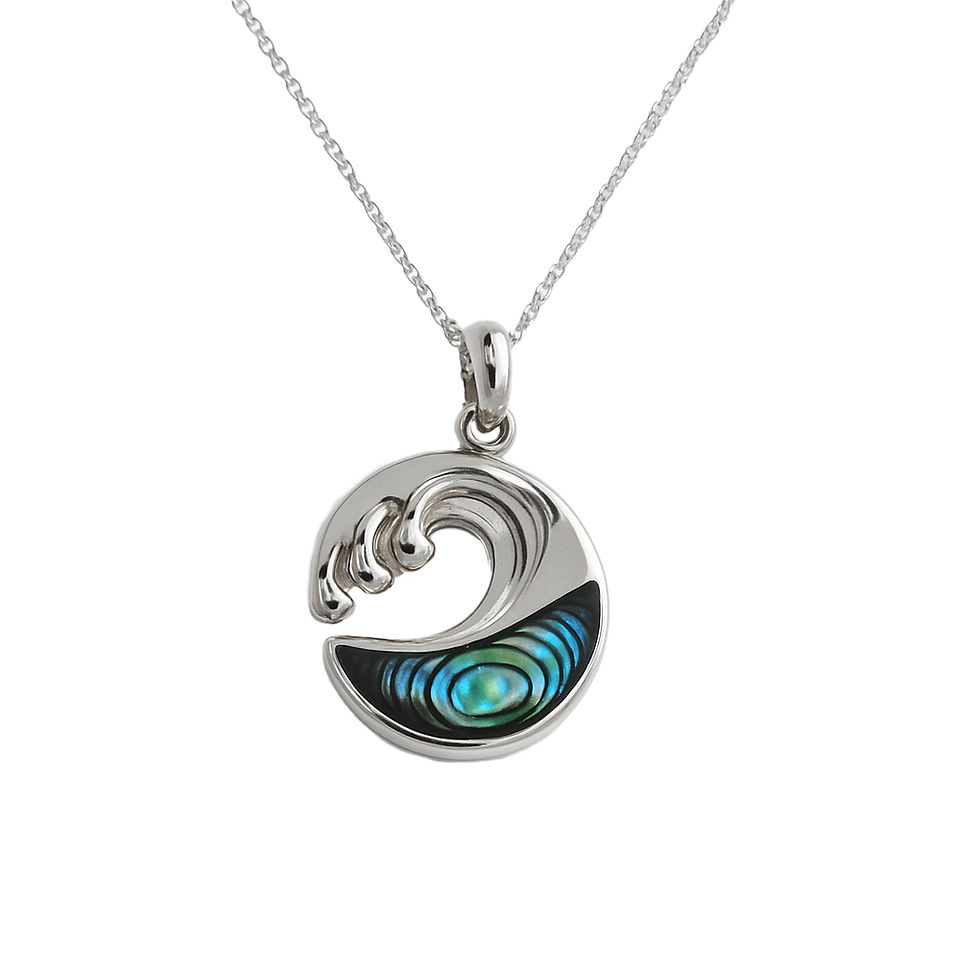 Sterling silver wave pendant with mother of pearl inlay on chain