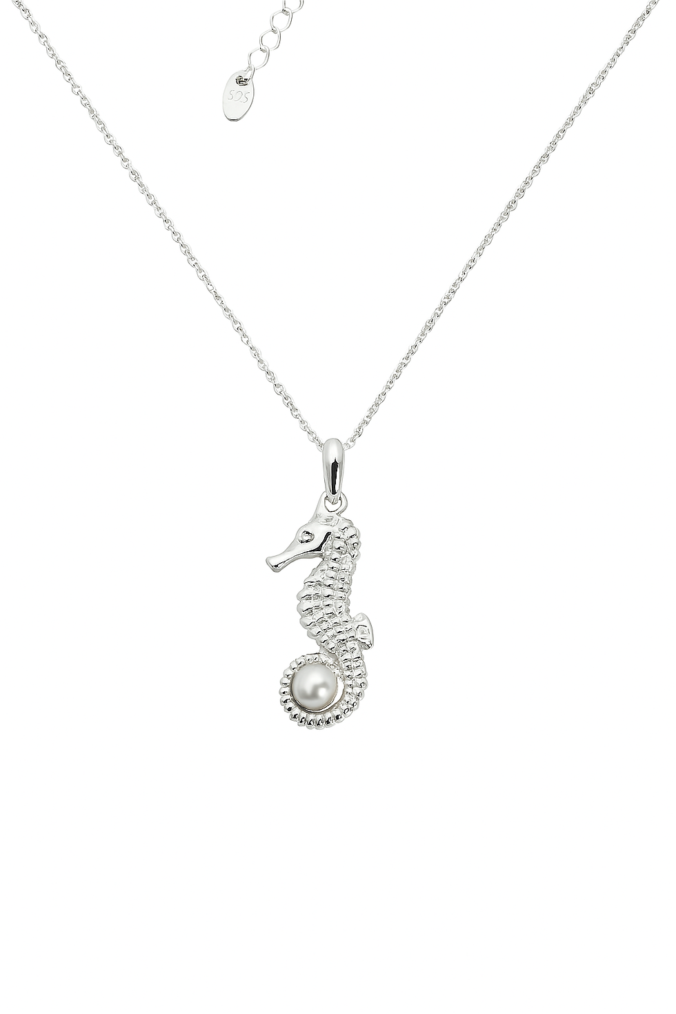 Sterling Silver Seahorse Pendant Necklace with Freshwater Pearl