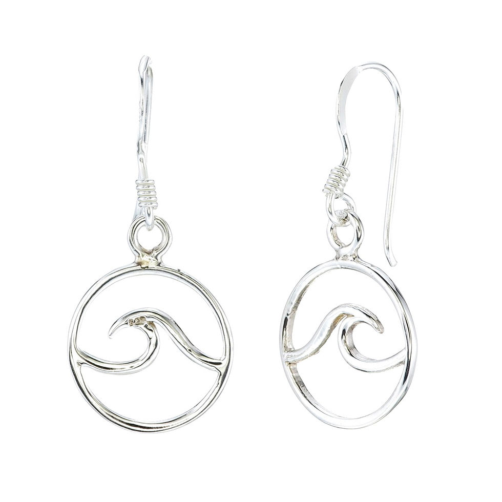 Ocean-inspired sterling silver wave earrings, artisan design by Lauren Silver Boutique