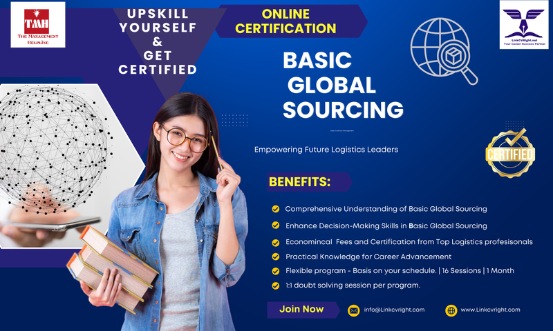 an advertisement for online certification for basic global sourcing