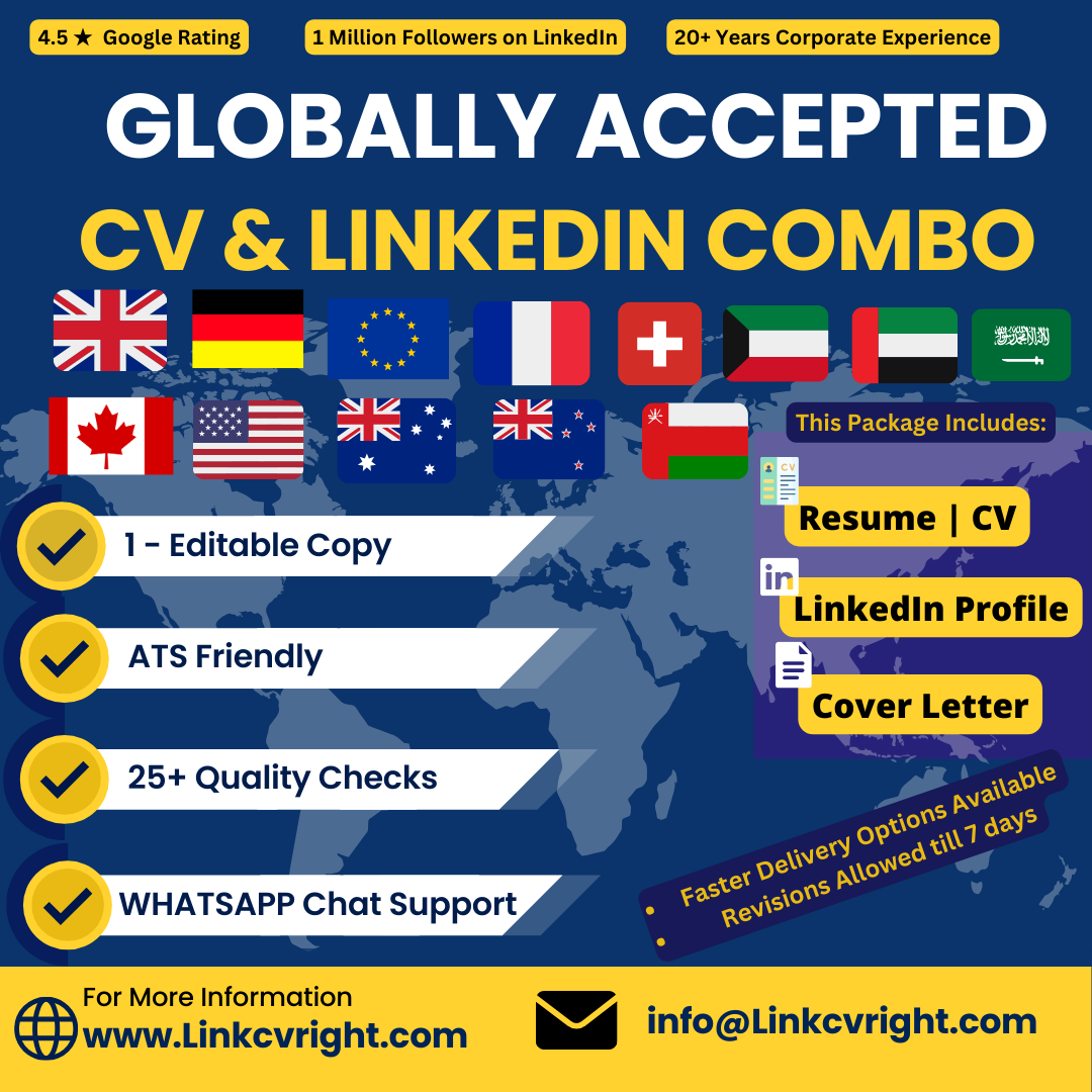 3 Page CV + Full LinkedIn Profile Makeover + Cover Letter- Global