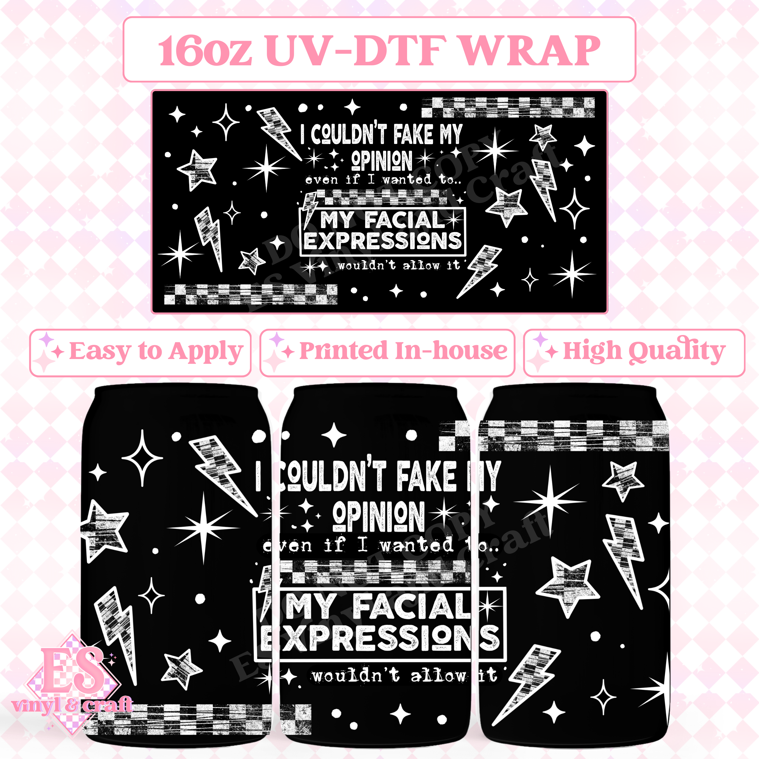 Facial Expressions (White Elements) - 16oz Beer Can / Libbey UV-DTF Tran