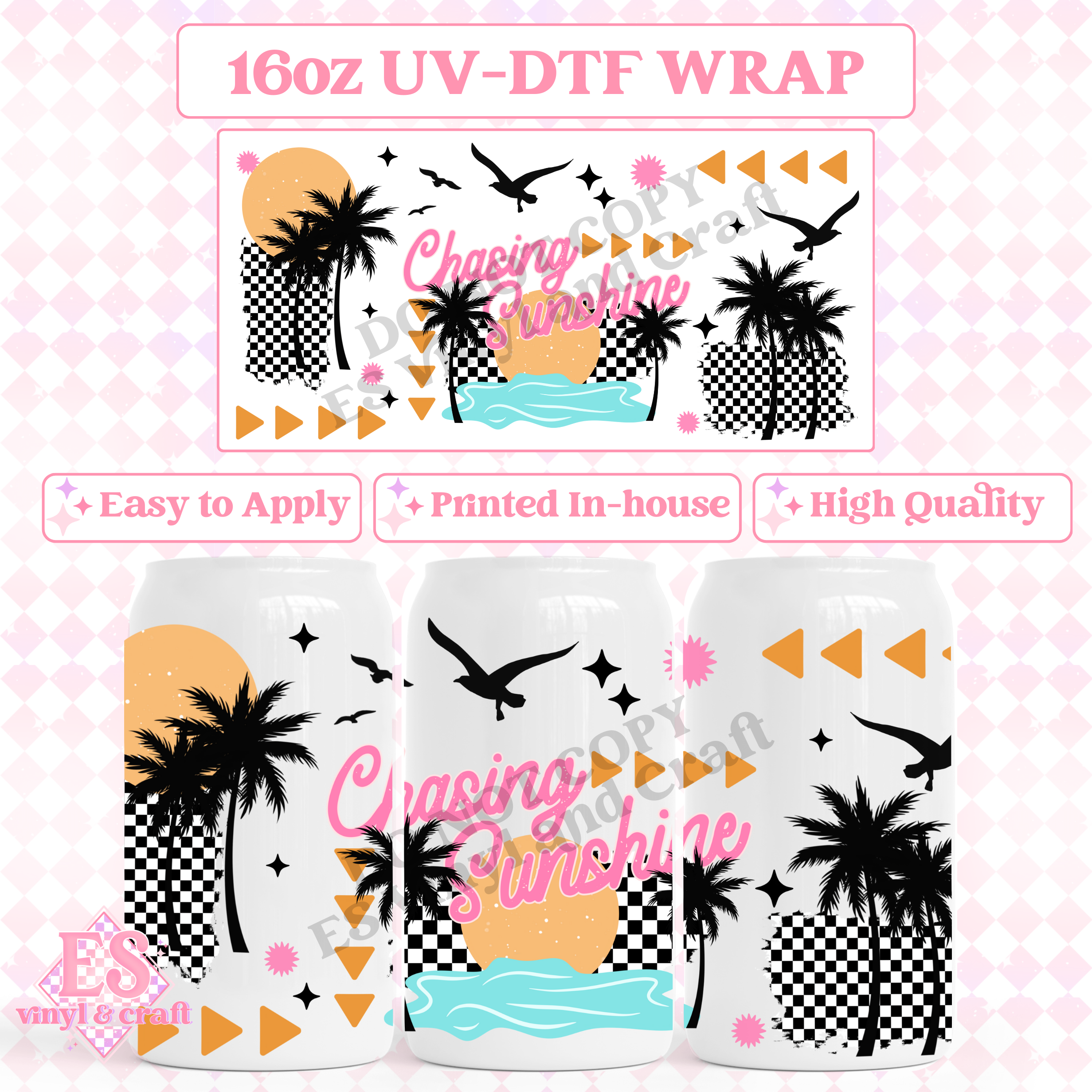 Chasing Sunshine - 16oz Beer Can / Libbey UV-DTF Transfer