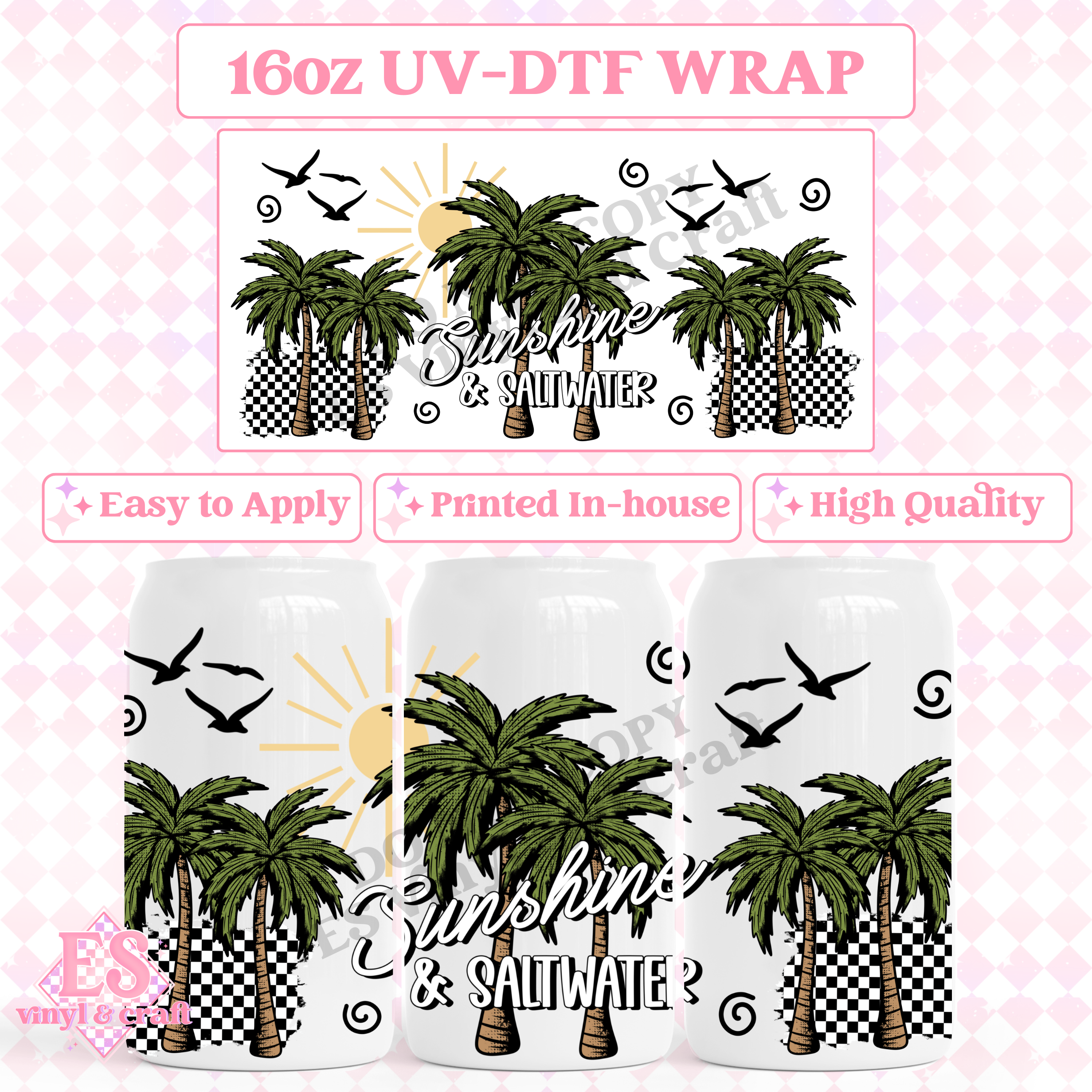 Sunshine and Saltwater - 16oz Beer Can / Libbey UV-DTF Transfer