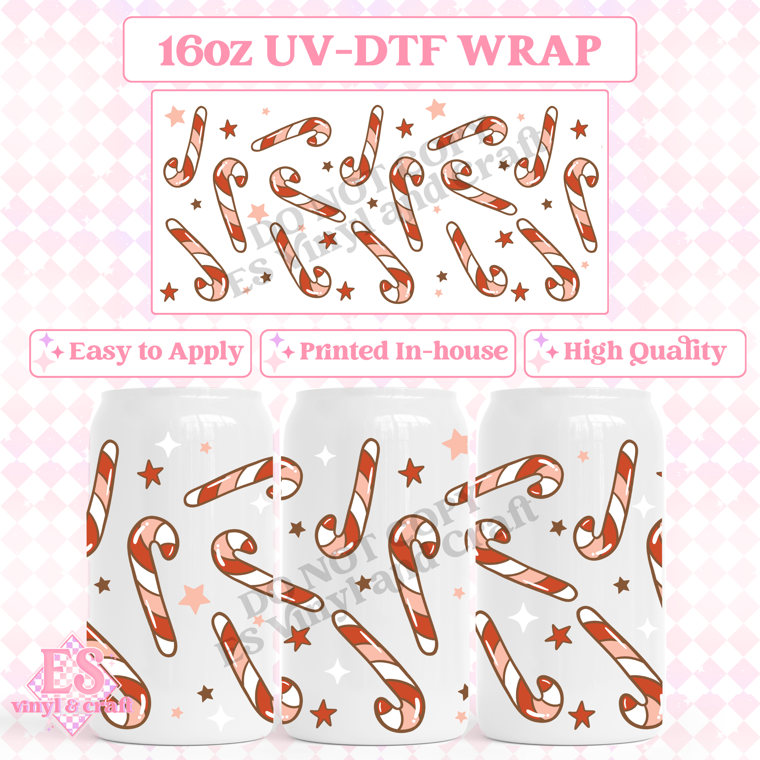 Candy Canes - 16oz Beer Can / Libbey UV-DTF