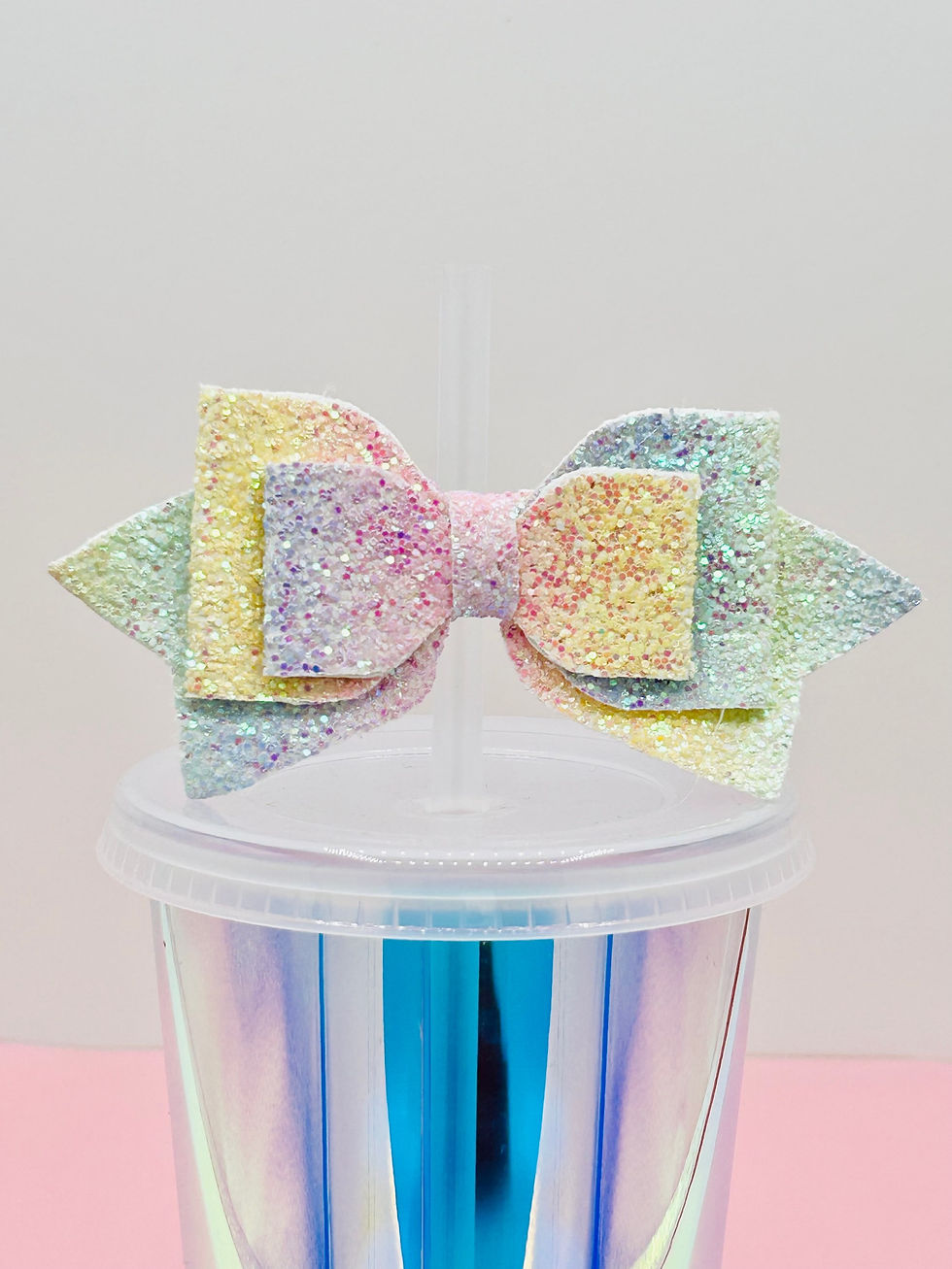 Bow Straw Topper - Candy Rainbow Stripes