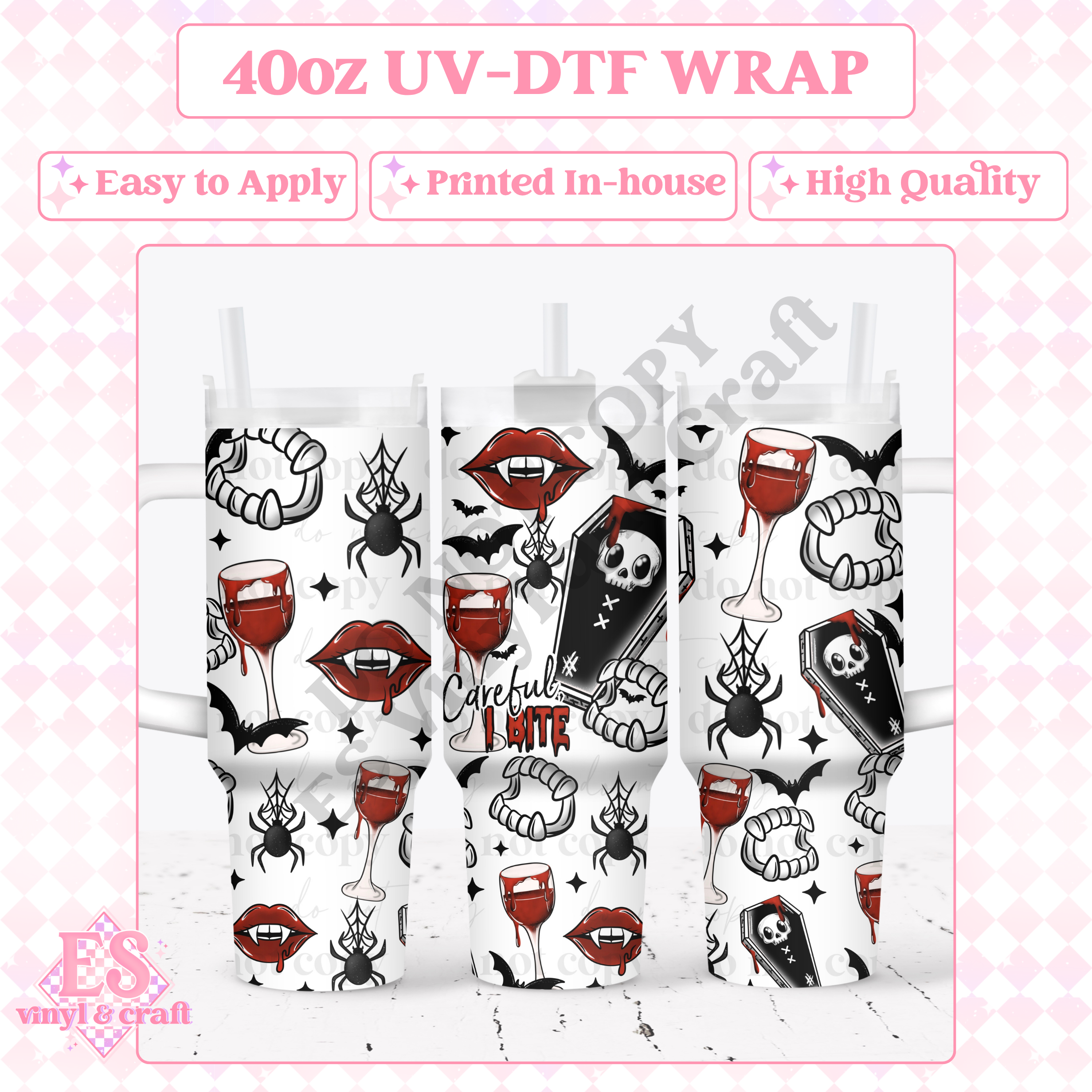 Careful I Bite - 40oz Tumbler Wraps - UV-DTF (2 Wraps - Top & Bottom)