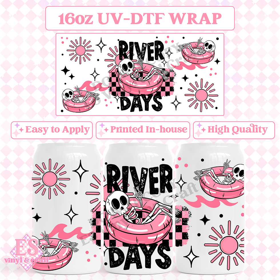 River Days Pink - 16oz Beer Can / Libbey UV-DTF Transfer