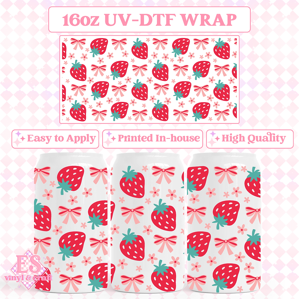 Strawberries and Bows - 16oz Beer Can / Libbey UV-DTF Transfer
