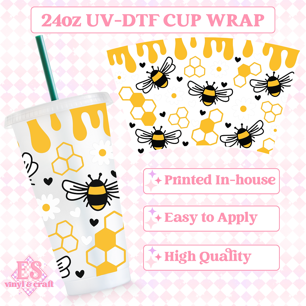 Bee Happyyy - UVDTF 24oz Cold Cup Wrap