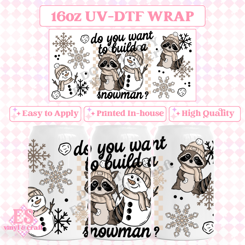 Build a Snowman - 16oz Beer Can / Libbey UV-DTF Transfer