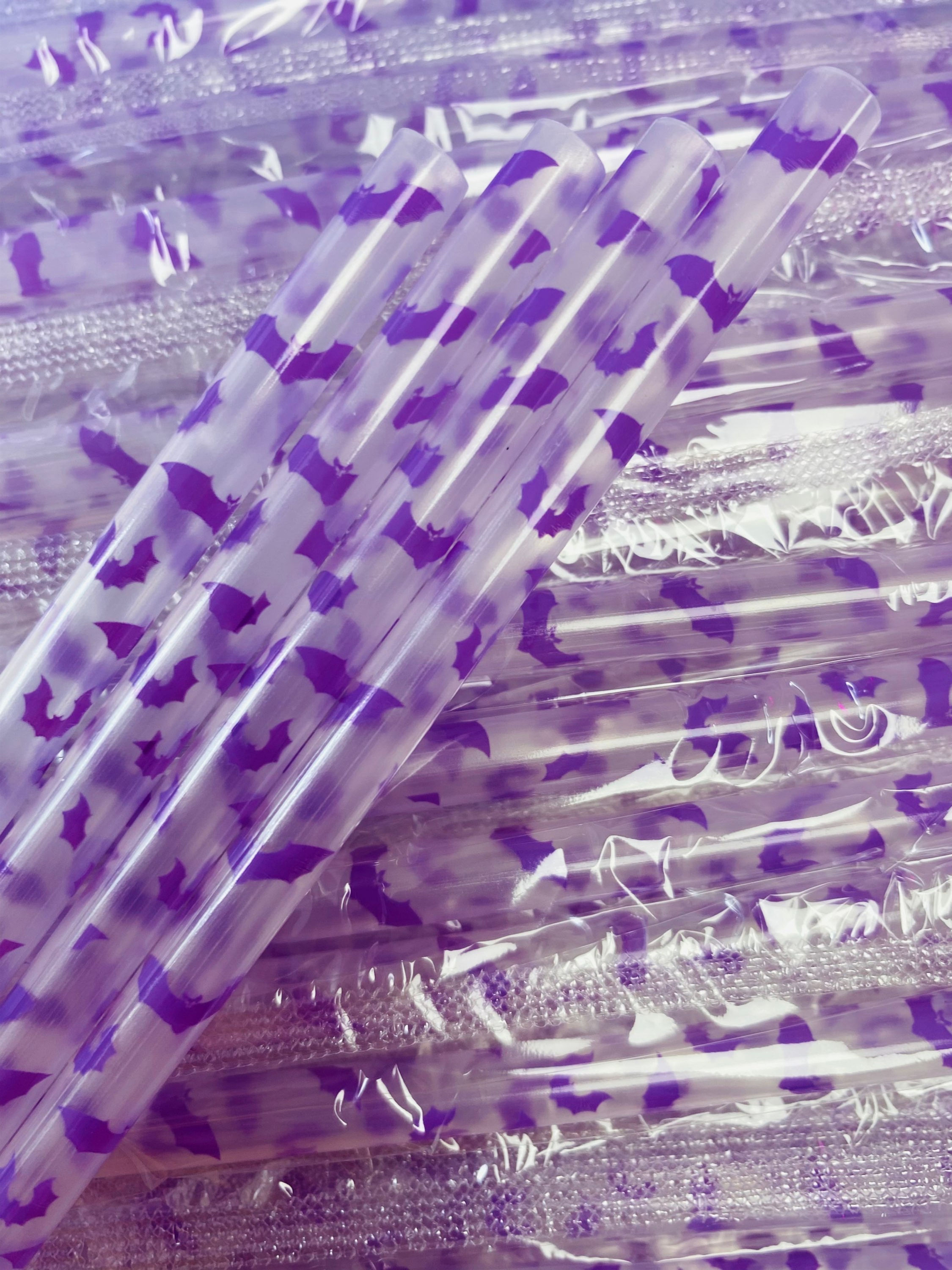 Purple Bats Clear Straw