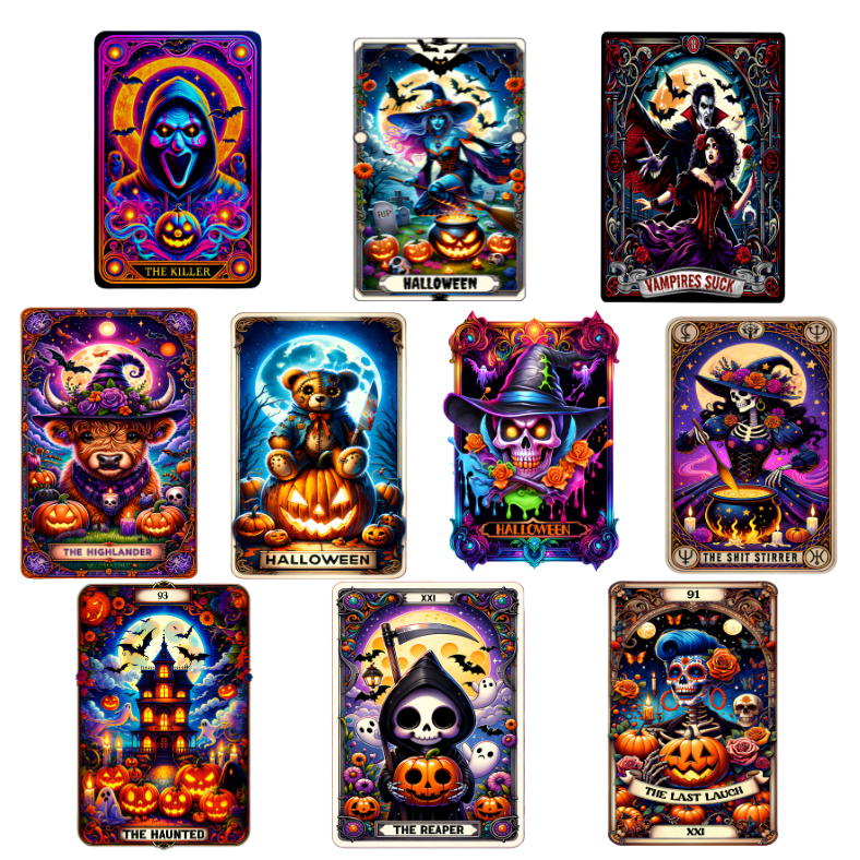 Halloween Tarot Card Decals -White Glossy Vinyl Section 1