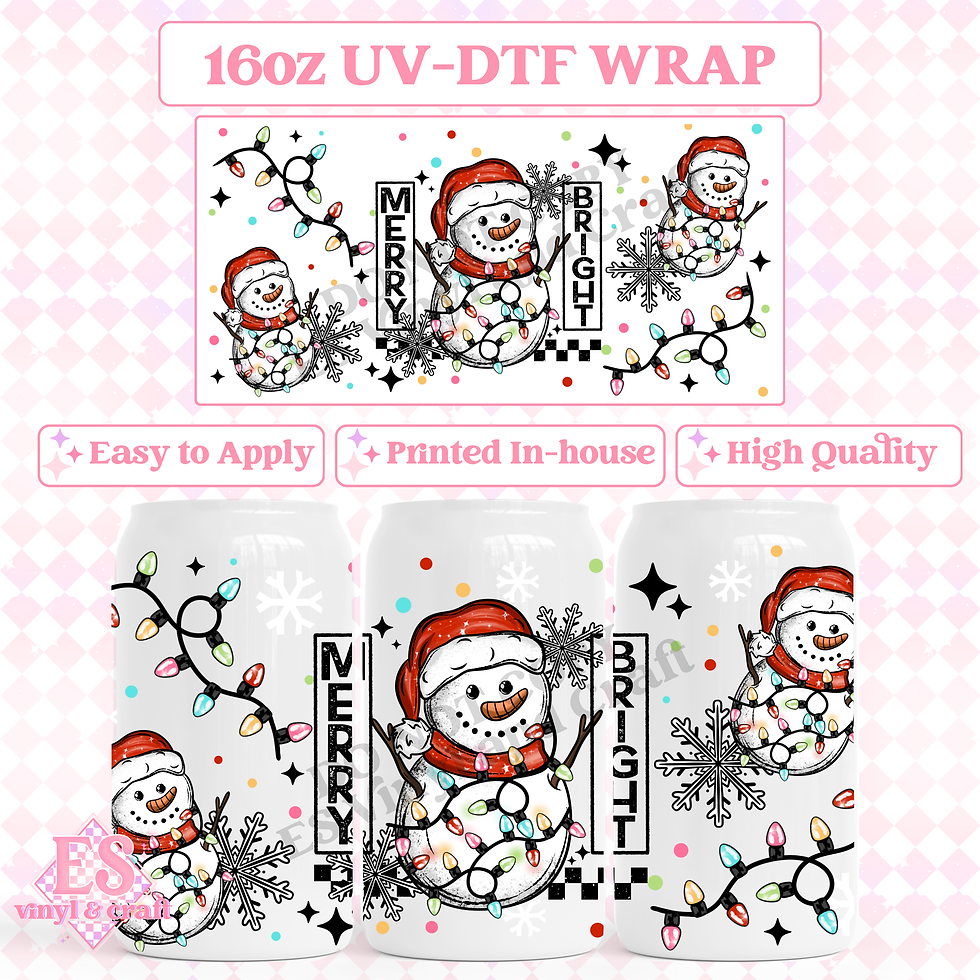 Merry and Bright Snowman - 16oz Beer Can / Libbey UV-DTF