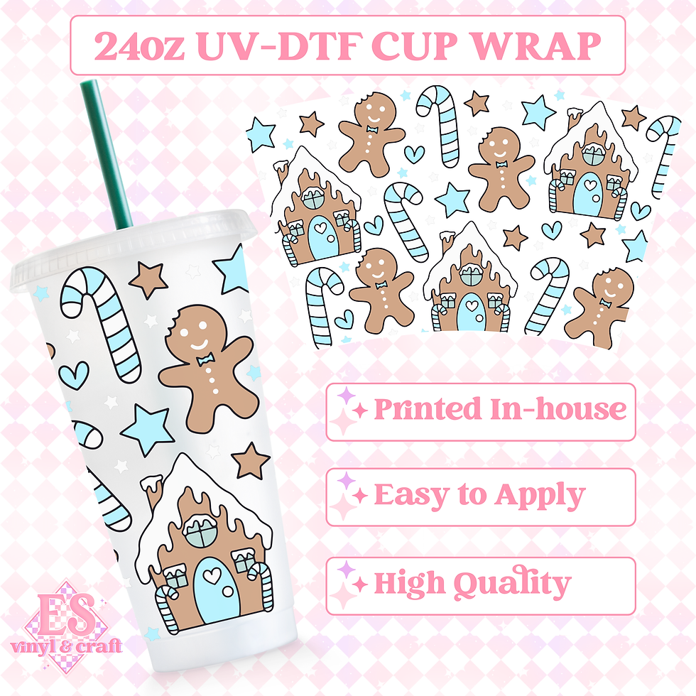 Gingerbread House Blue Edition - UVDTF 24oz Cold Cup Wrap