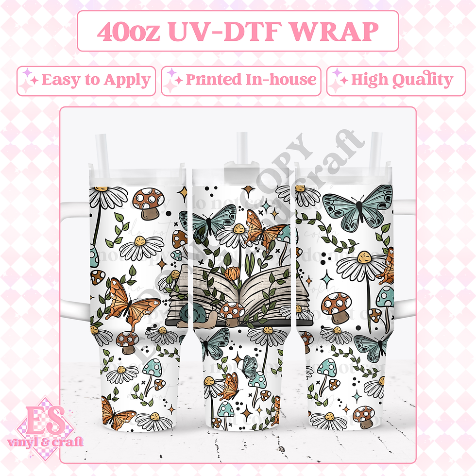Cottagecore Open Book - 40oz Tumbler Wraps - UV-DTF (2 Wraps - Top and Bottom)