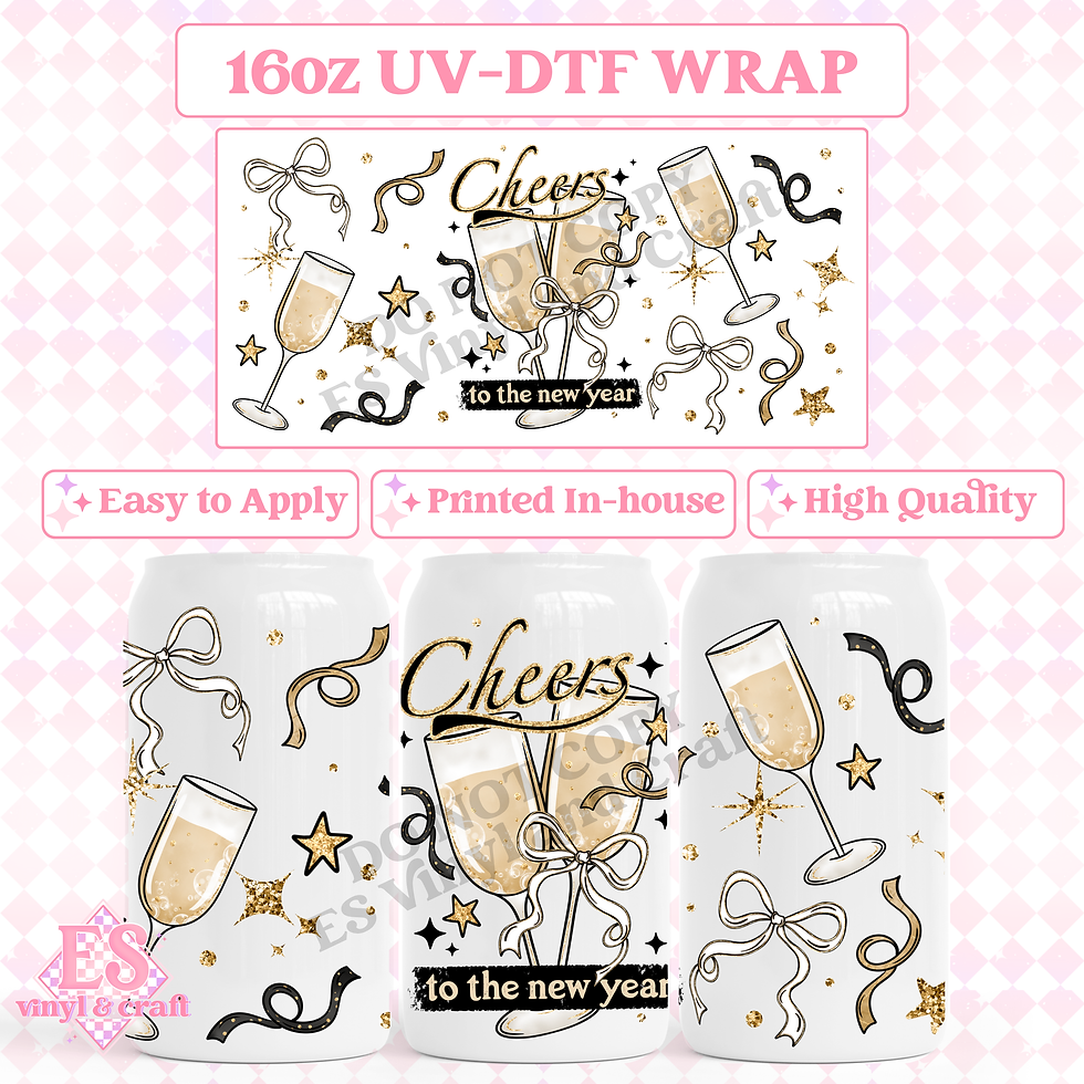 New Years Cheers - 16oz Beer Can / Libbey UV-DTF Transfer