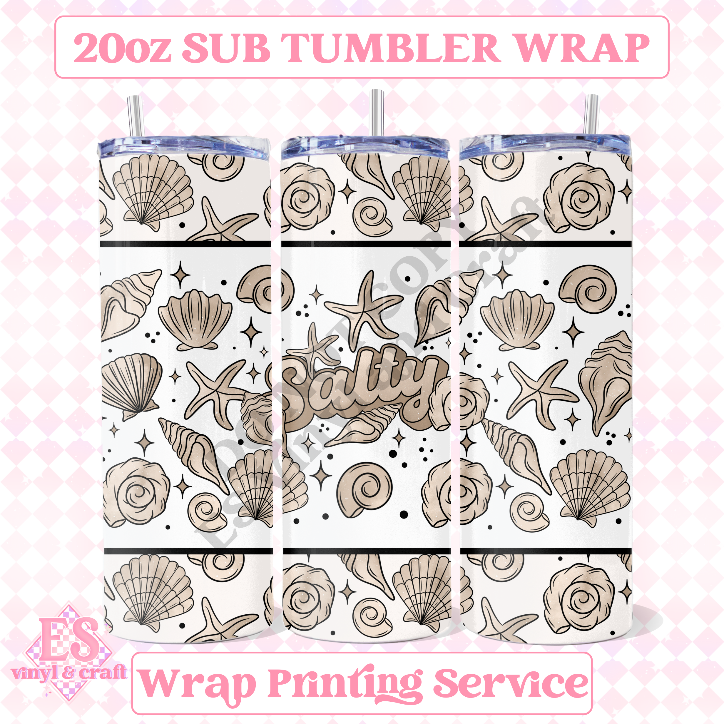 Salty Seashells - Full 20oz Tumbler Sublimation Print