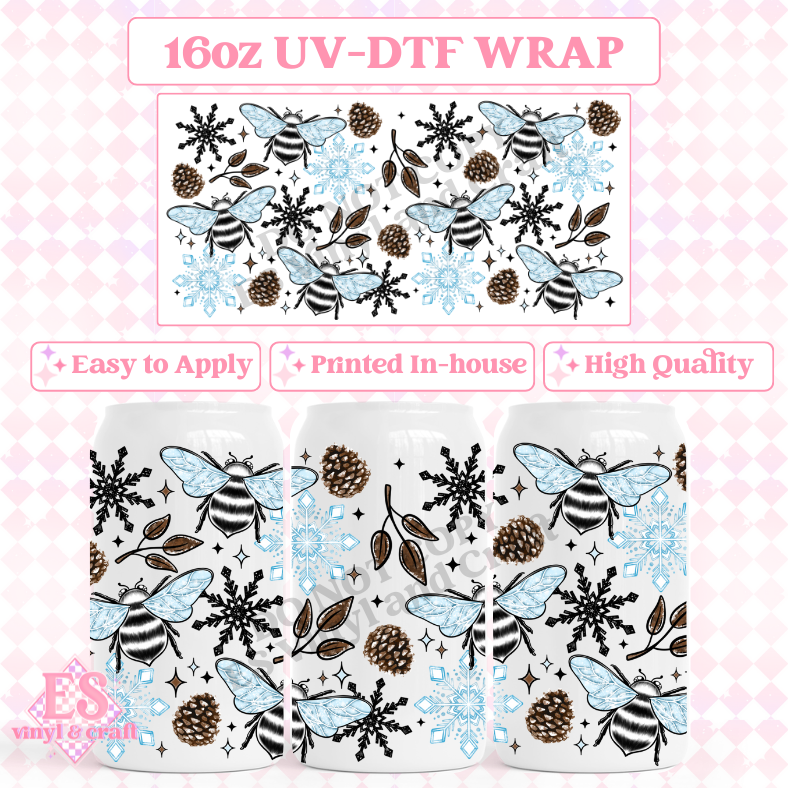 Winter Bees - 16oz Beer Can / Libbey UV-DTF Transfer