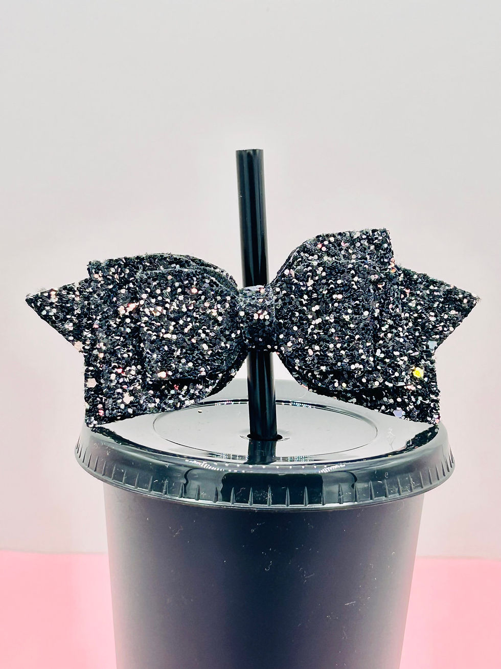 Bow Straw Topper - Black Sparkle