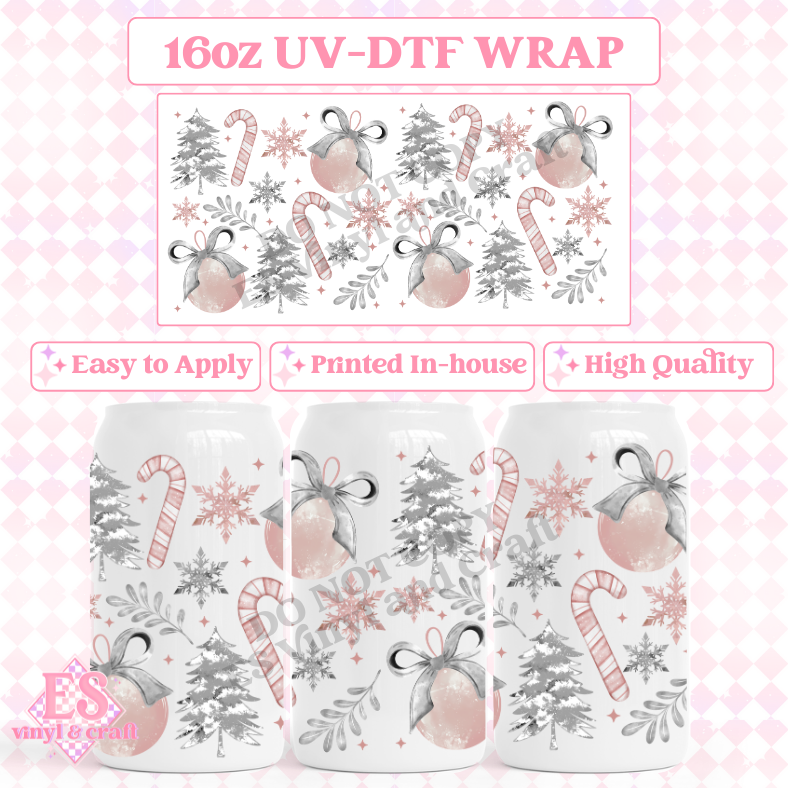 Pink Christmas - 16oz Beer Can / Libbey UV-DTF Transfer