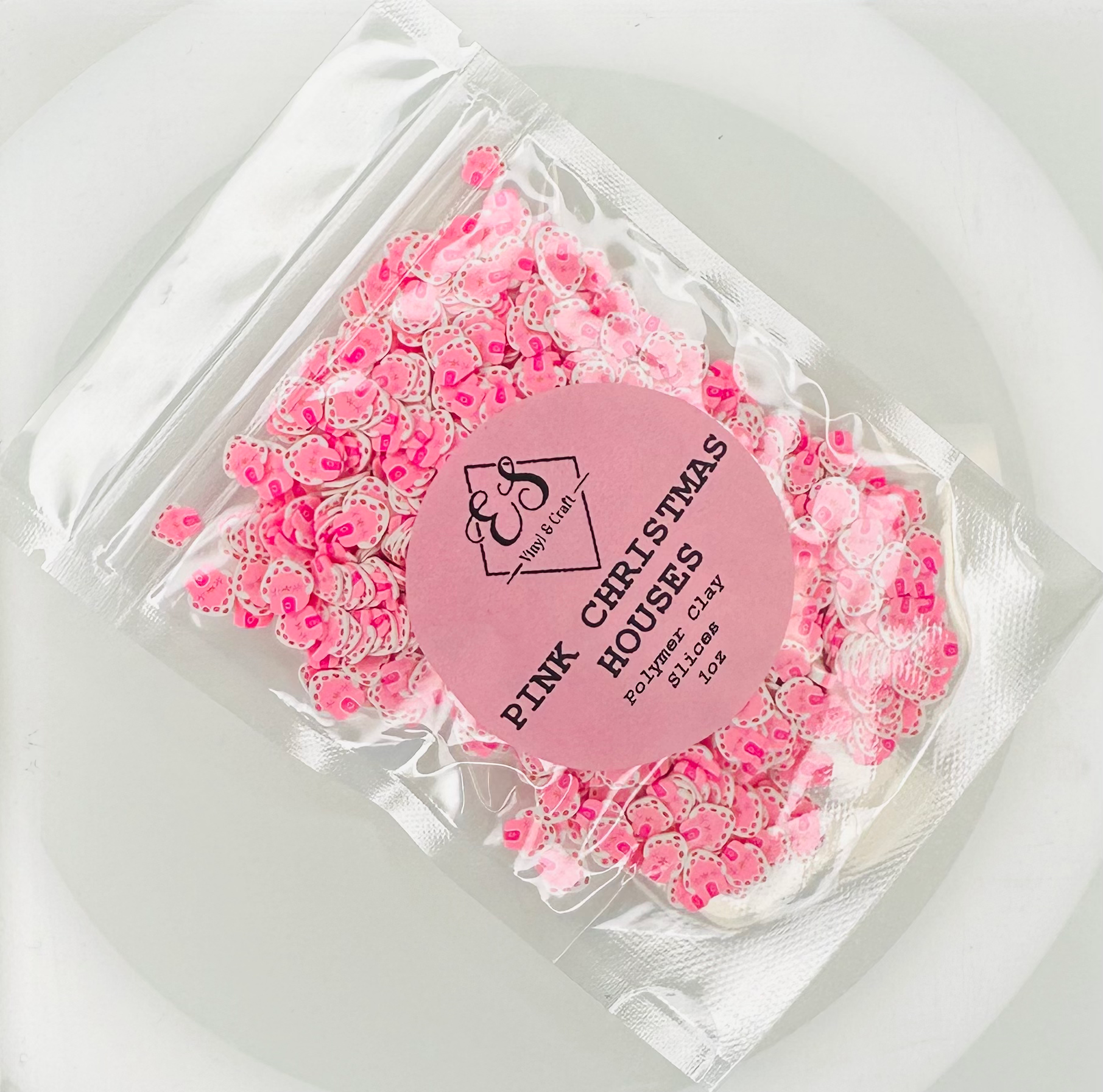 Pink Christmas Houses - Polymer Clay Slices