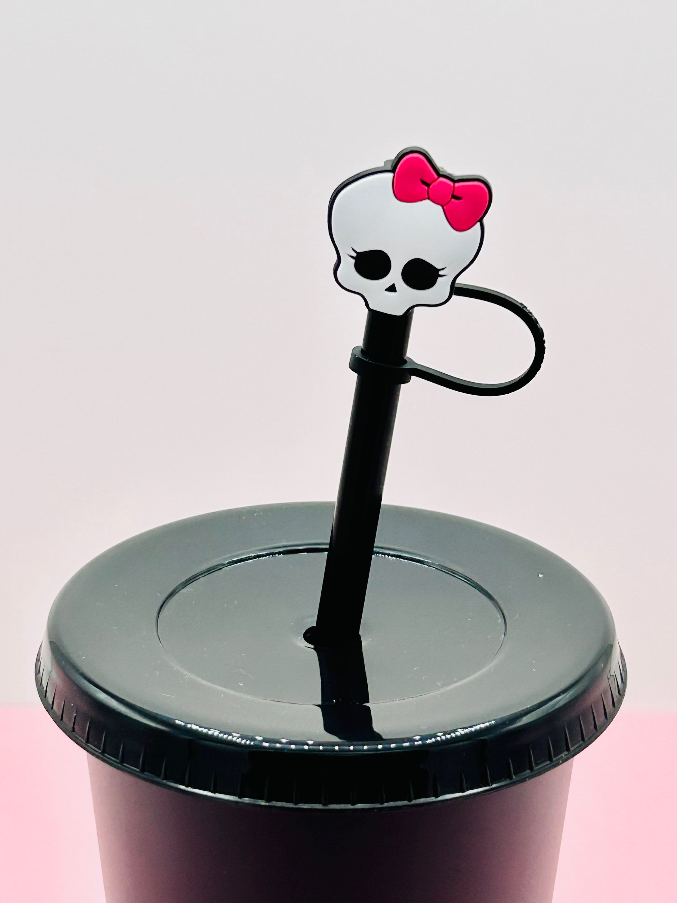 Straw Topper - Pink Bow Skull