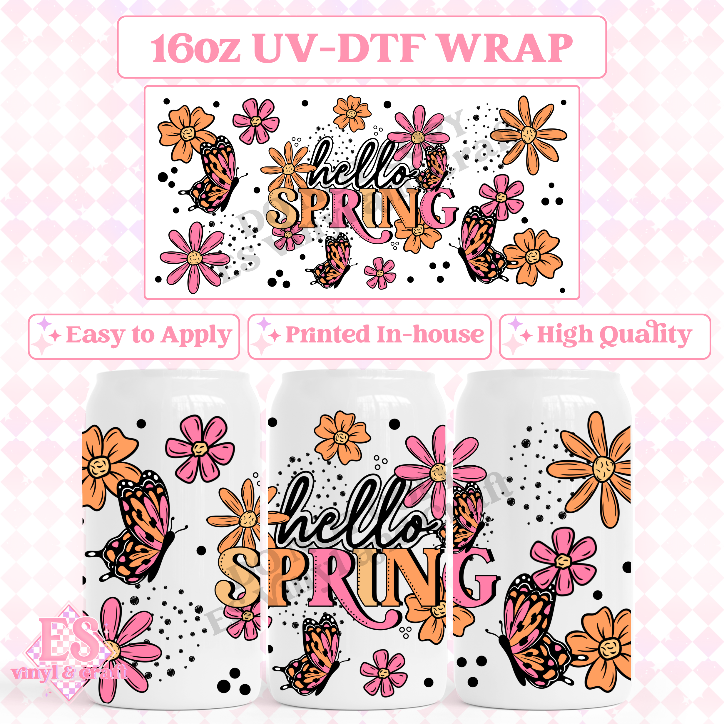 Hello Spring - 16oz Beer Can / Libbey UV-DTF Transfer