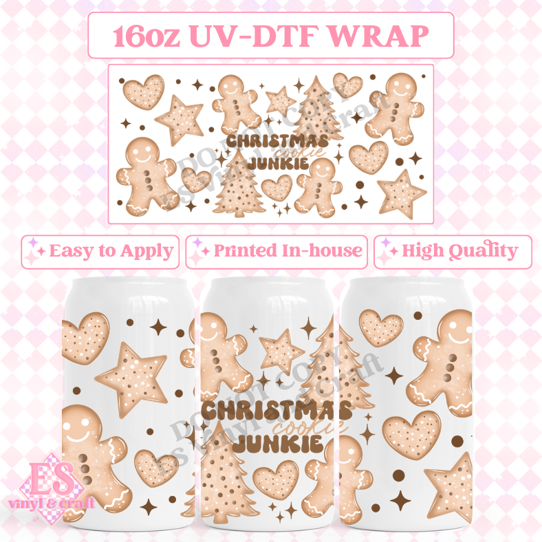 Christmas Cookie Junkie - 16oz Beer Can / Libbey UV-DTF