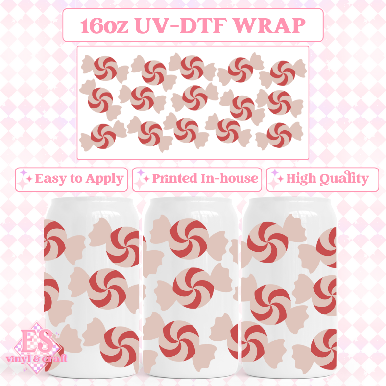 Peppermint Candy - UVDTF 16oz Libbey Can Wrap