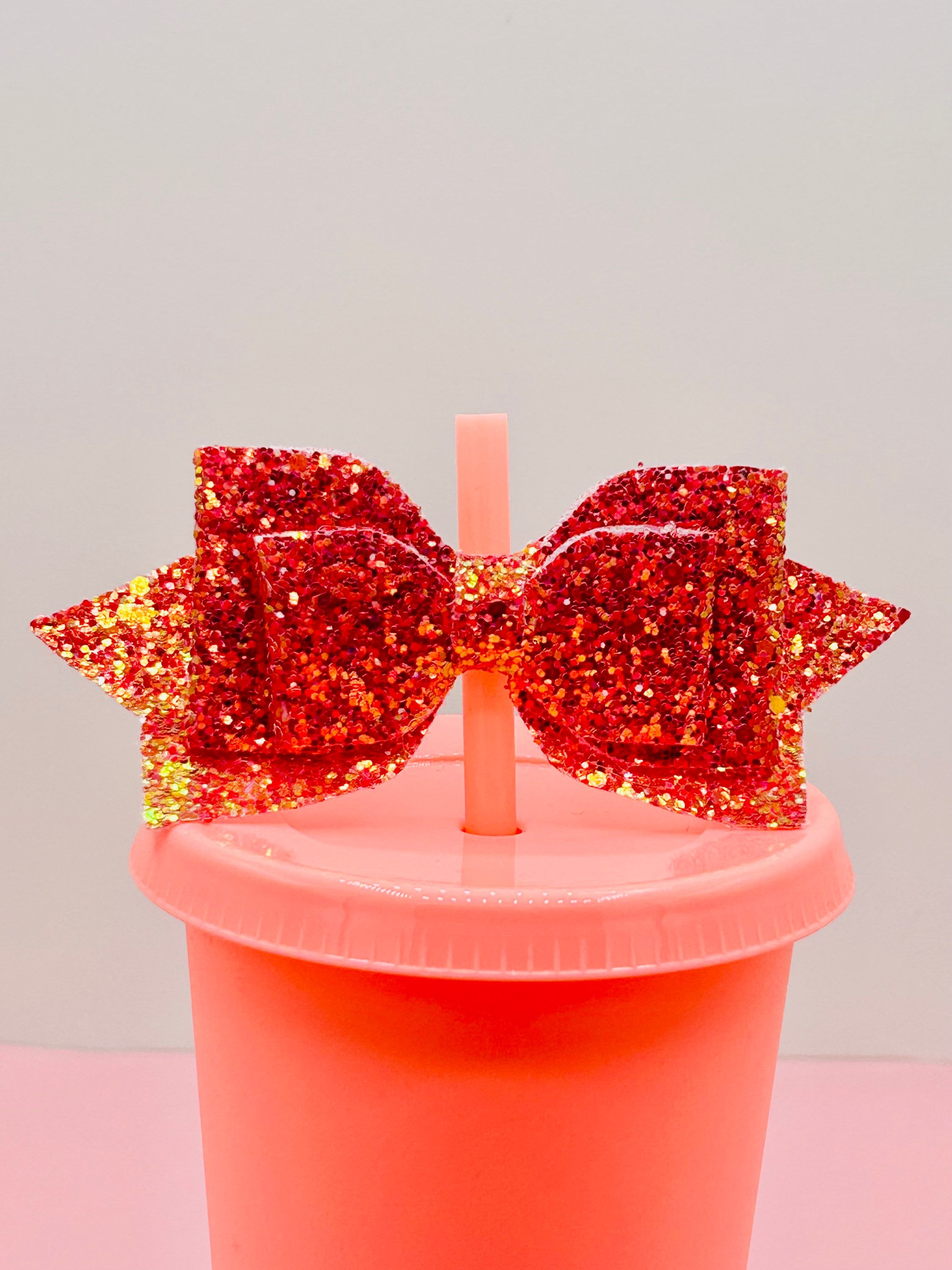 Bow Straw Topper - Salmon