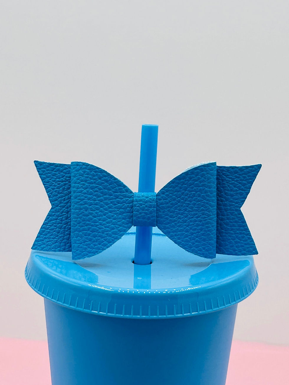Bow Straw Topper - Faux Leather Blue