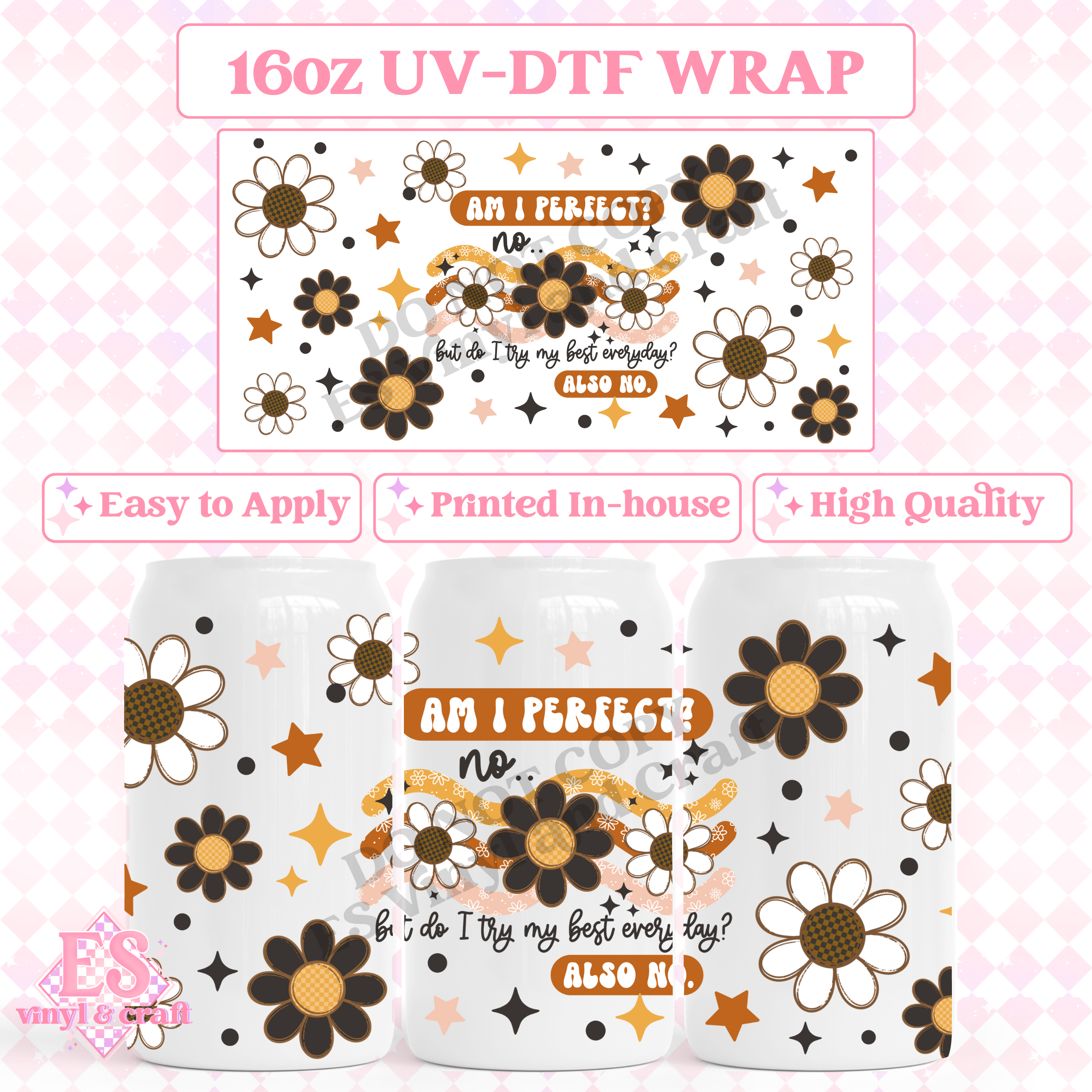 I am Perfect - 16oz Beer Can / Libbey UV-DTF