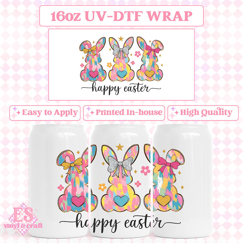 Happy Easter Bunnies - 16oz Beer Can / Libbey UV-DTF Transfer