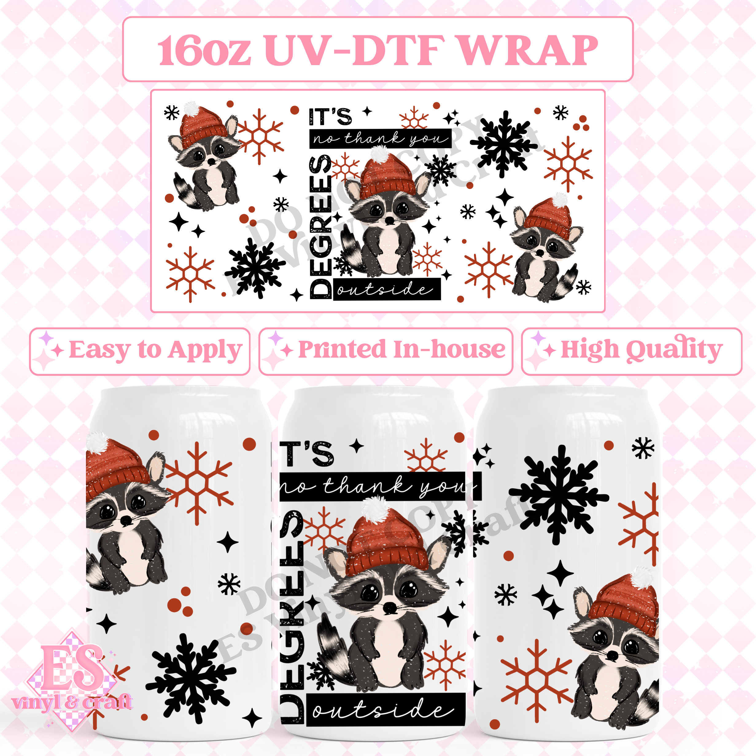 No Thank you Racoon - 16oz Beer Can / Libbey UV-DTF