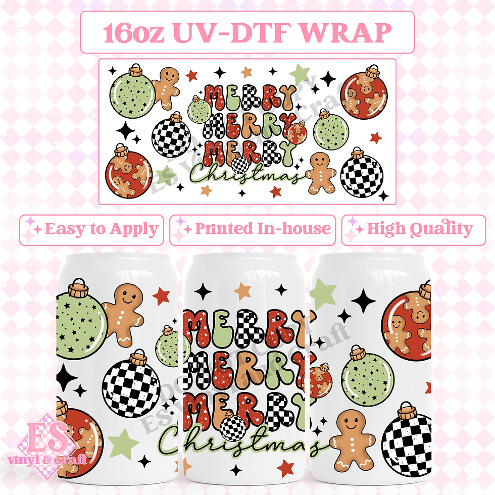 Merry, Merry, Christmas (Red and Green) - 16oz Beer Can / Libbey UV-DTF Transfer