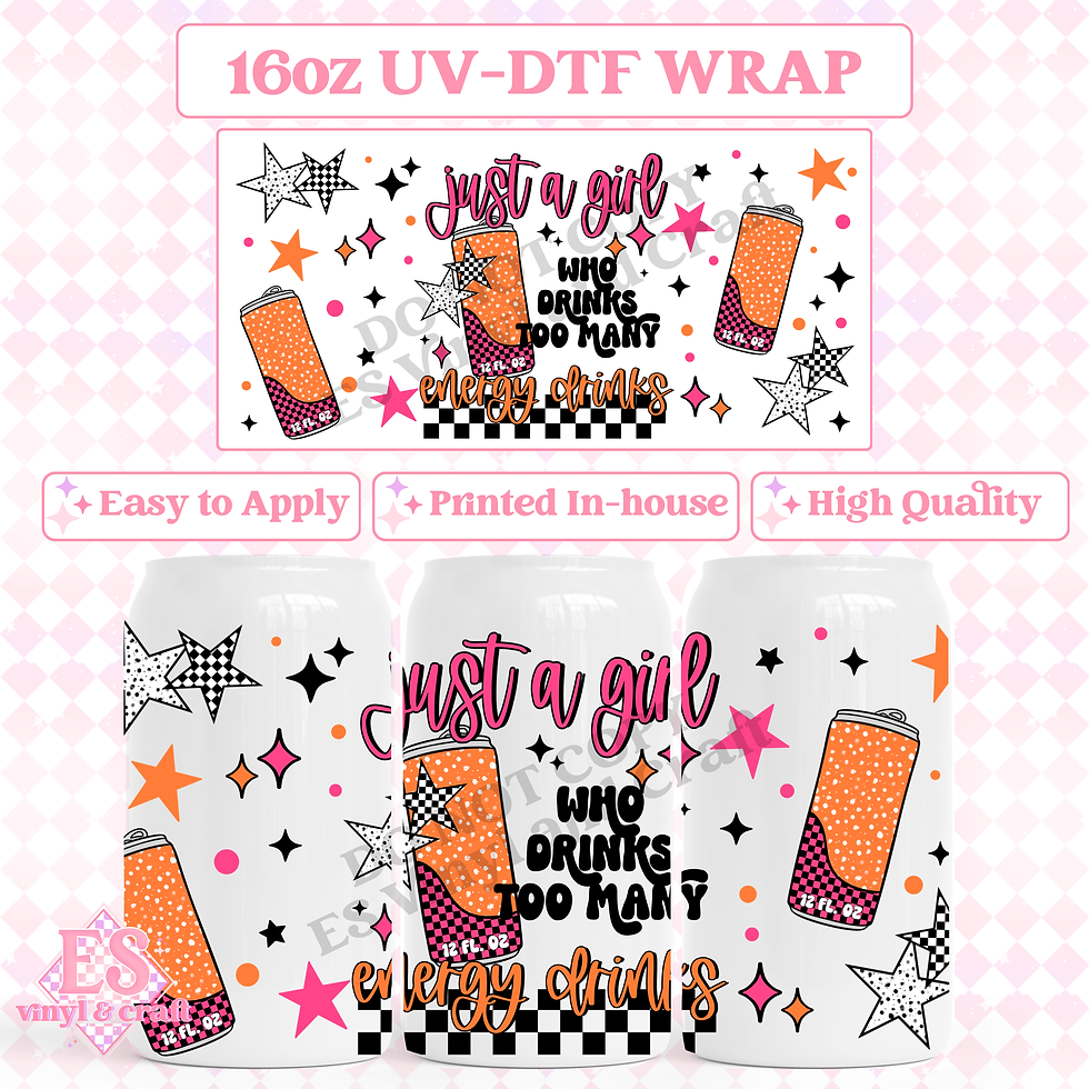 Too Many Energy Drinks - 16oz Beer Can / Libbey UV-DTF