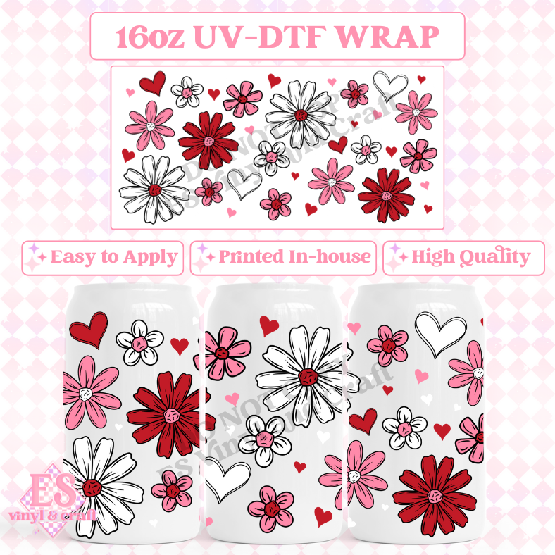 Valentines Florals - 16oz Beer Can / Libbey UV-DTF Transfer