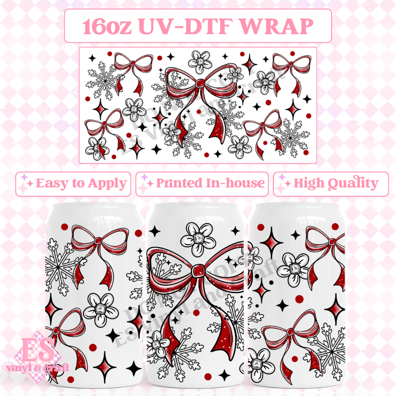 Merry Bow - 16oz Beer Can / Libbey UV-DTF Transfer