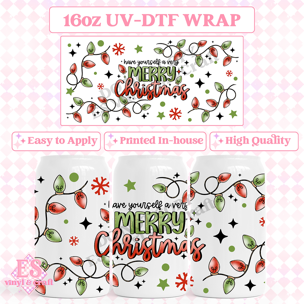 Merry Christmas Lights - 16oz Beer Can / Libbey UV-DTF Transfer