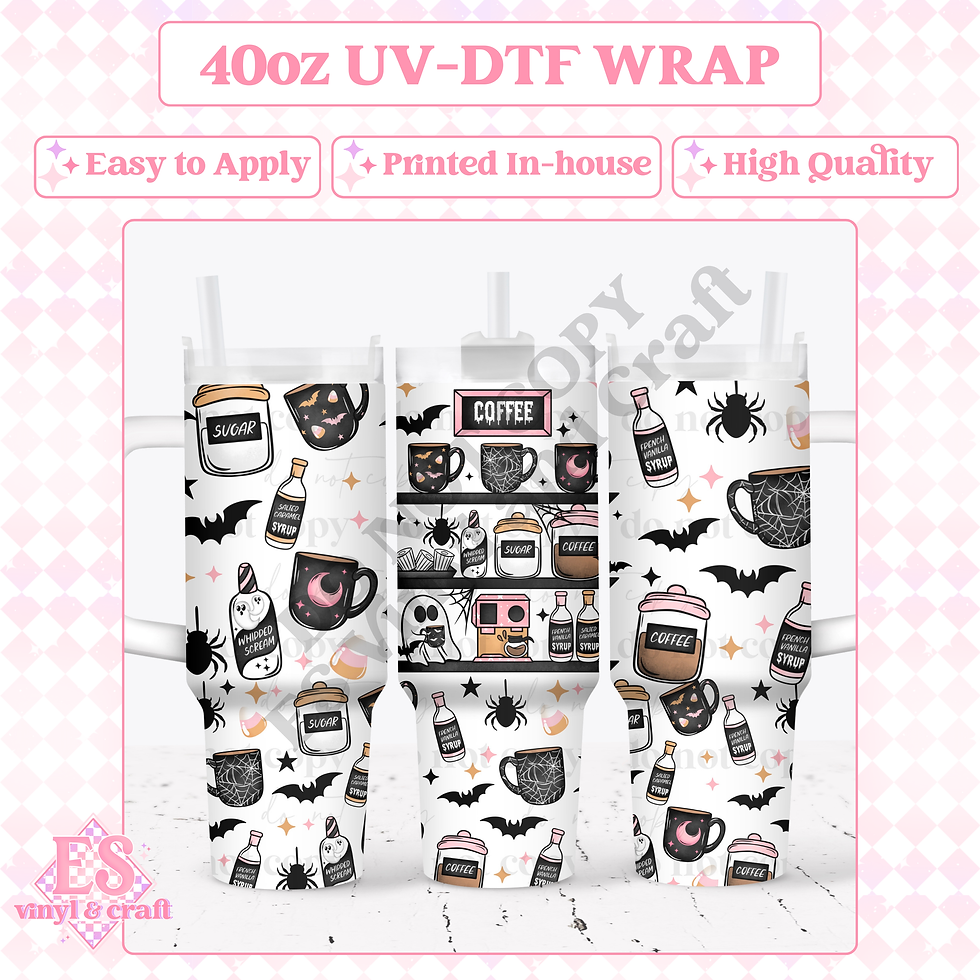 Spooky Coffee Bar - 40oz Tumbler Wraps - UV-DTF (2 Wraps - Top and Bo