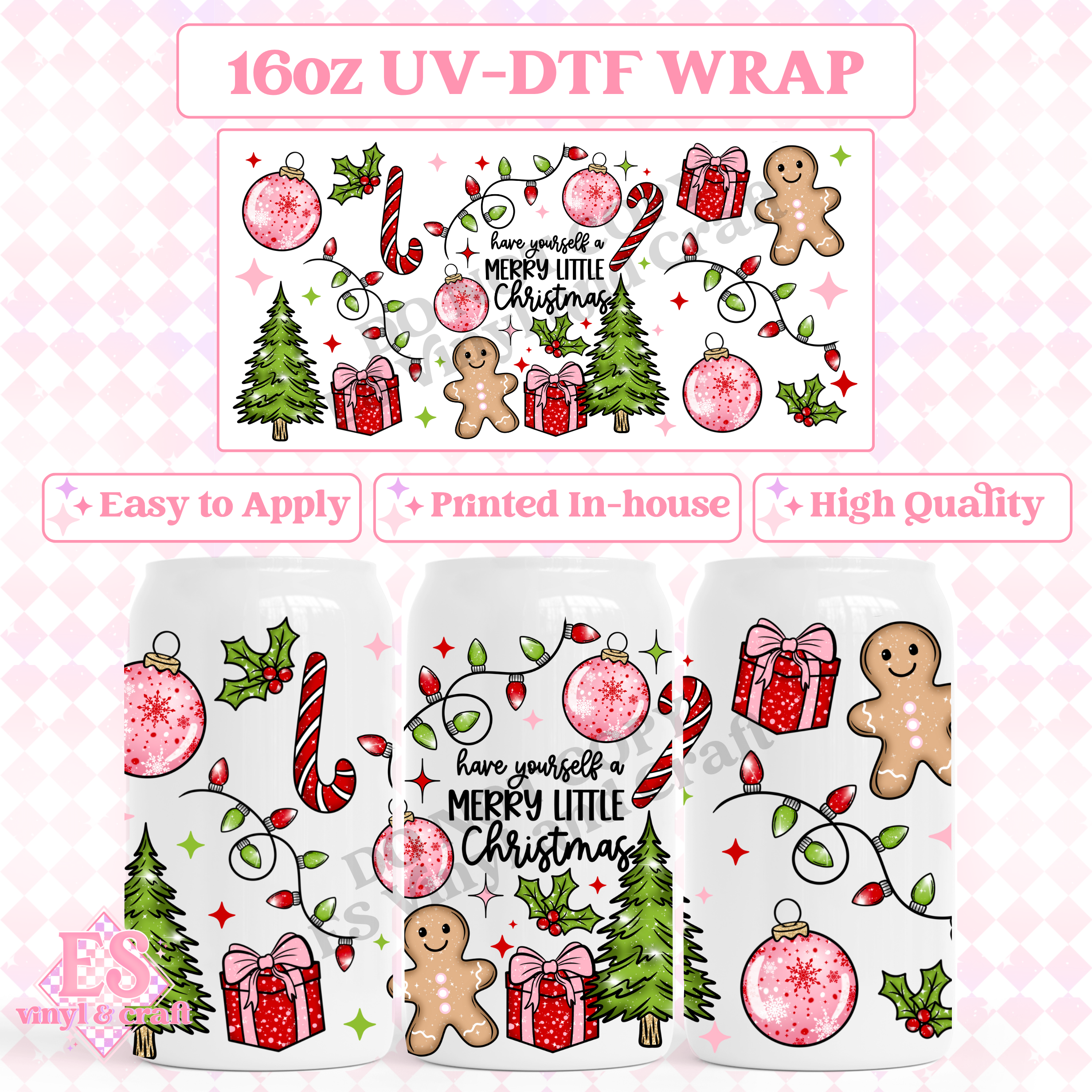 Merry Little Christmas - 16oz Beer Can / Libbey UV-DTF Transfer