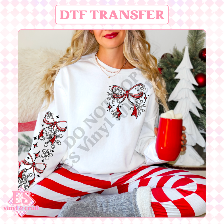 Merry Bow Pocket and Sleeves - DTF Transfer